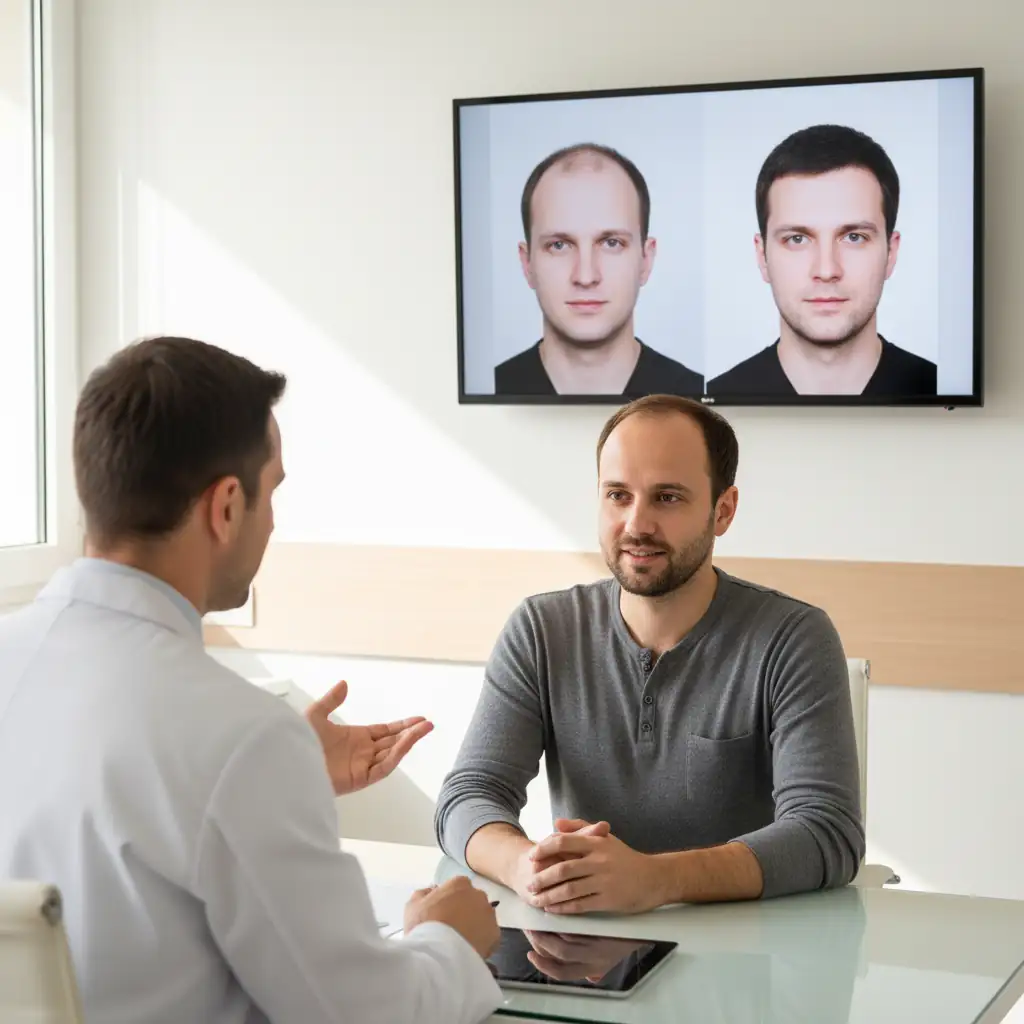 Doctor showing patient AI result on screen